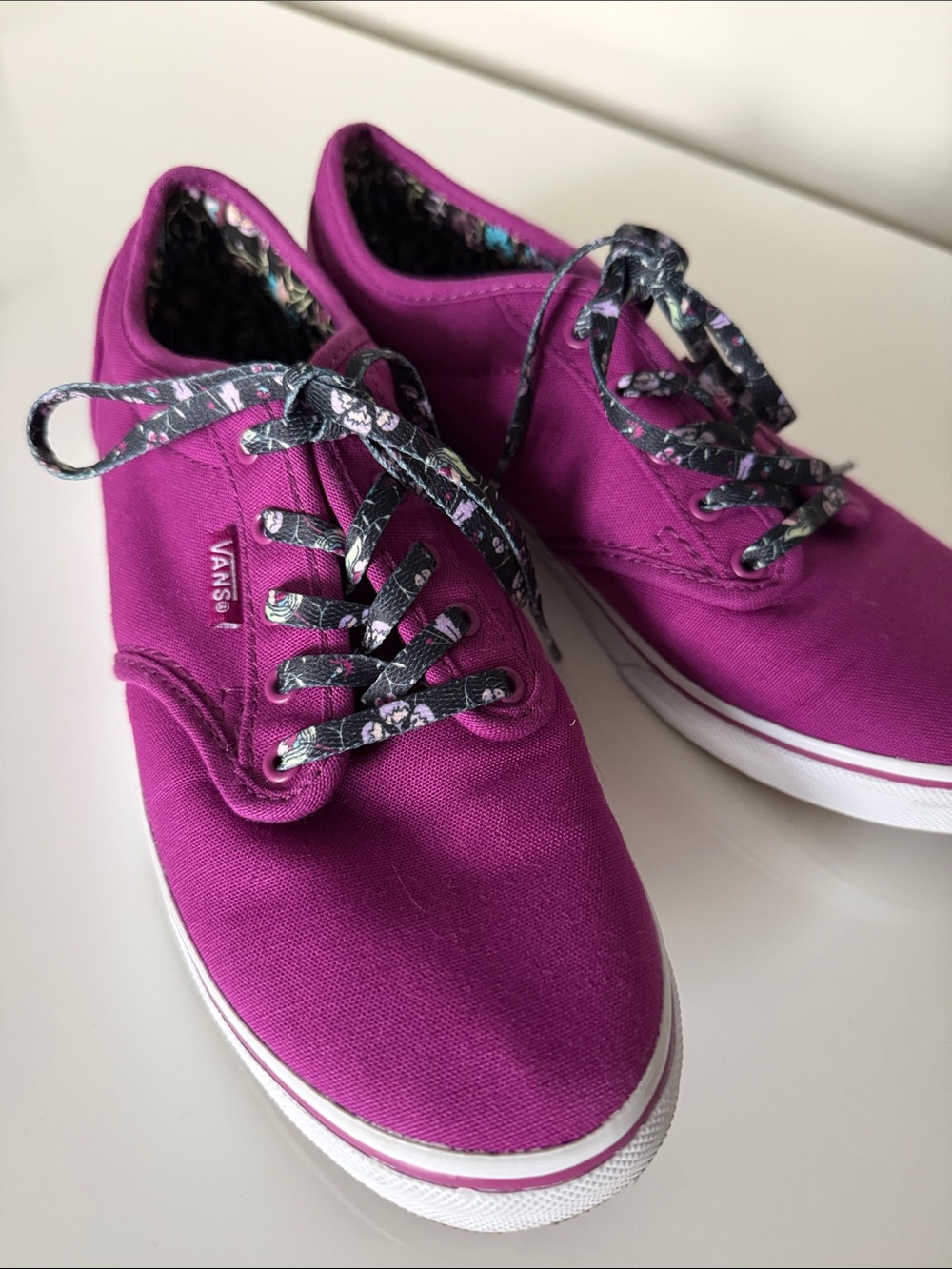 Vans Plum Canvas Low-Top Sneakers with Floral Laces